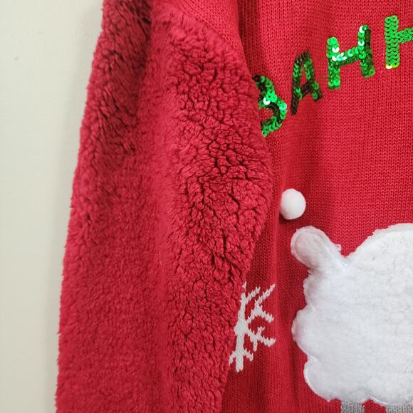 Joyland NWT Bahhh humbug sheep ugly Christmas sweater sherpa sleeves womans sz S - Picture 6 of 7